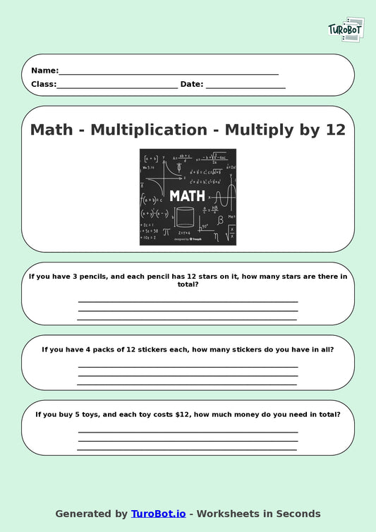 Math - Multiplication - Year 3 - Multiply by 12