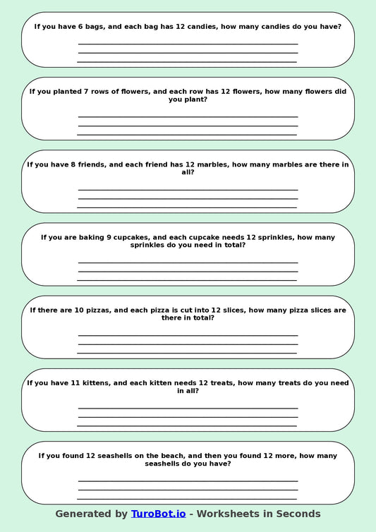 Math - Multiplication - Year 3 - Multiply by 12