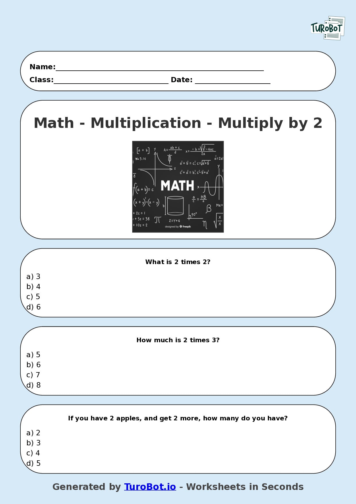 Math - Multiplication - Year 3 - Multiply by 2