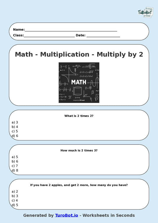 Math - Multiplication - Year 3 - Multiply by 2