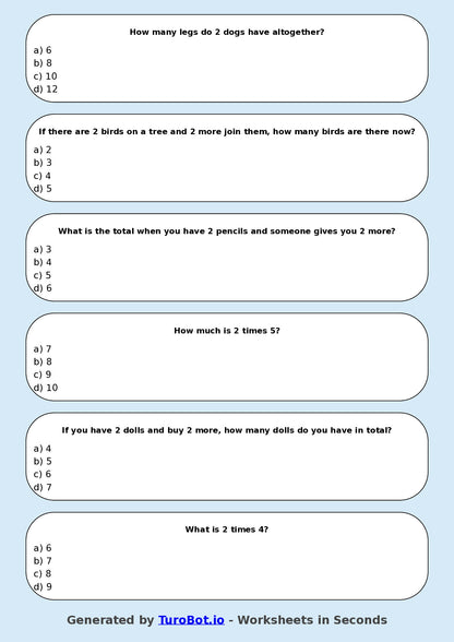 Math - Multiplication - Year 3 - Multiply by 2