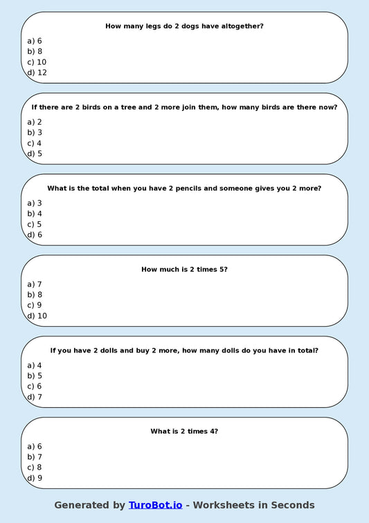 Math - Multiplication - Year 3 - Multiply by 2