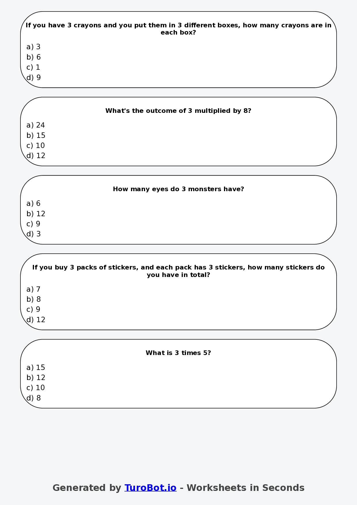 Math - Multiplication - Year 3 - Multiply by 3