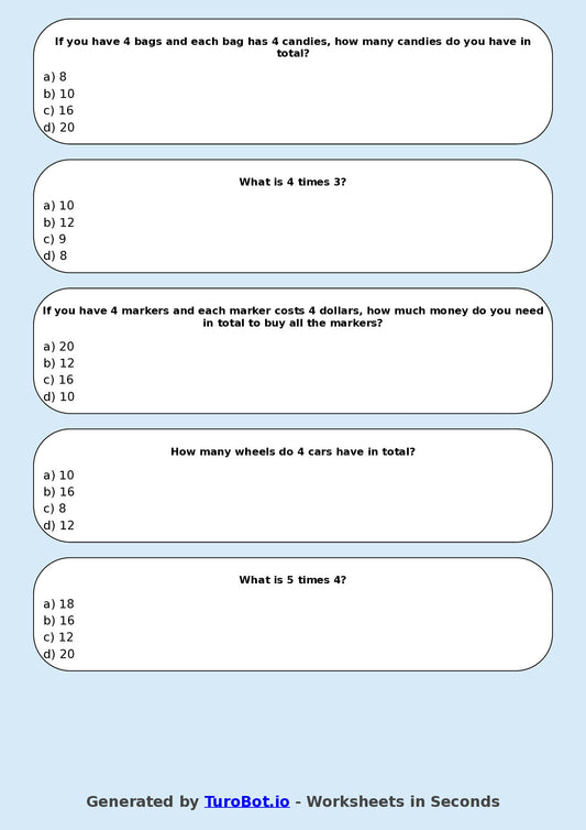 Math - Multiplication - Year 3 - Multiply by 4