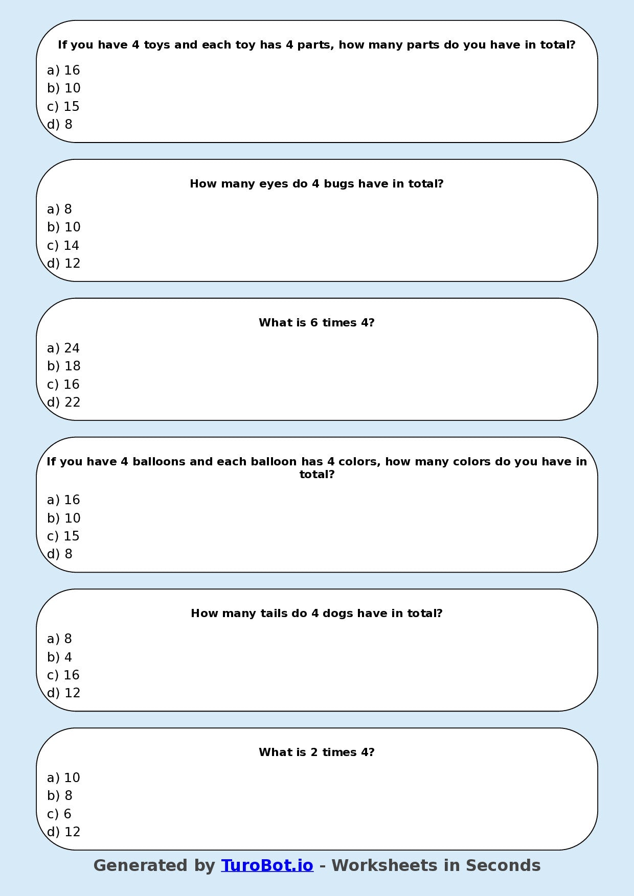Math - Multiplication - Year 3 - Multiply by 4