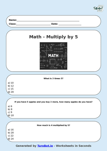 Math - Multiplication - Year 3 - Multiply by 5
