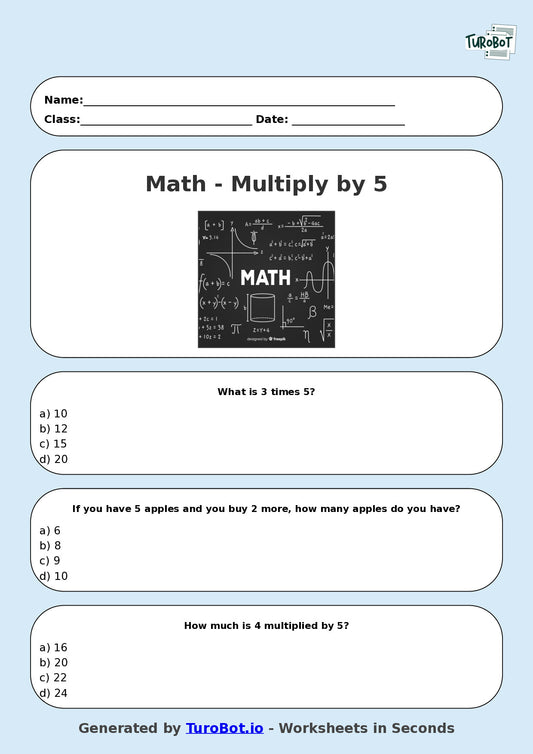 Math - Multiplication - Year 3 - Multiply by 5