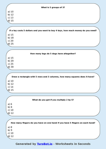 Math - Multiplication - Year 3 - Multiply by 5