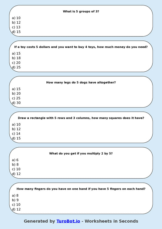 Math - Multiplication - Year 3 - Multiply by 5
