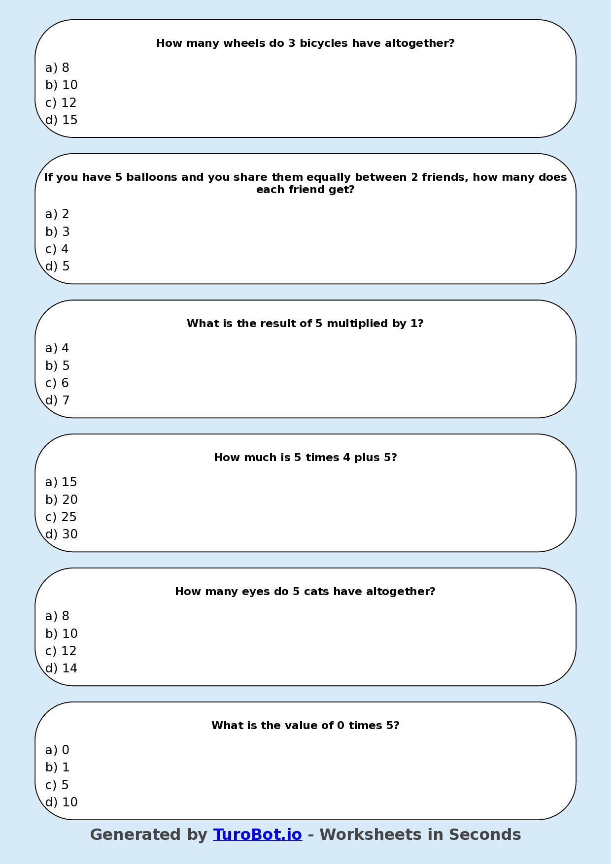 Math - Multiplication - Year 3 - Multiply by 5