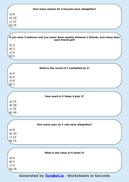 Math - Multiplication - Year 3 - Multiply by 5