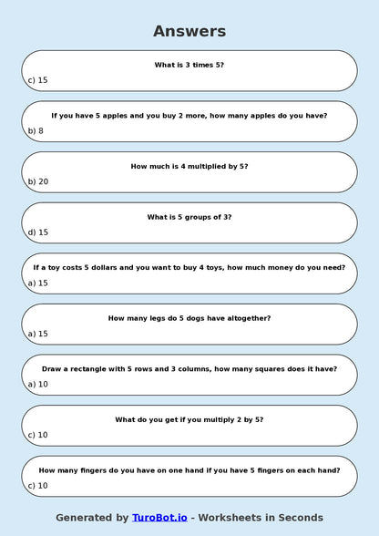 Math - Multiplication - Year 3 - Multiply by 5