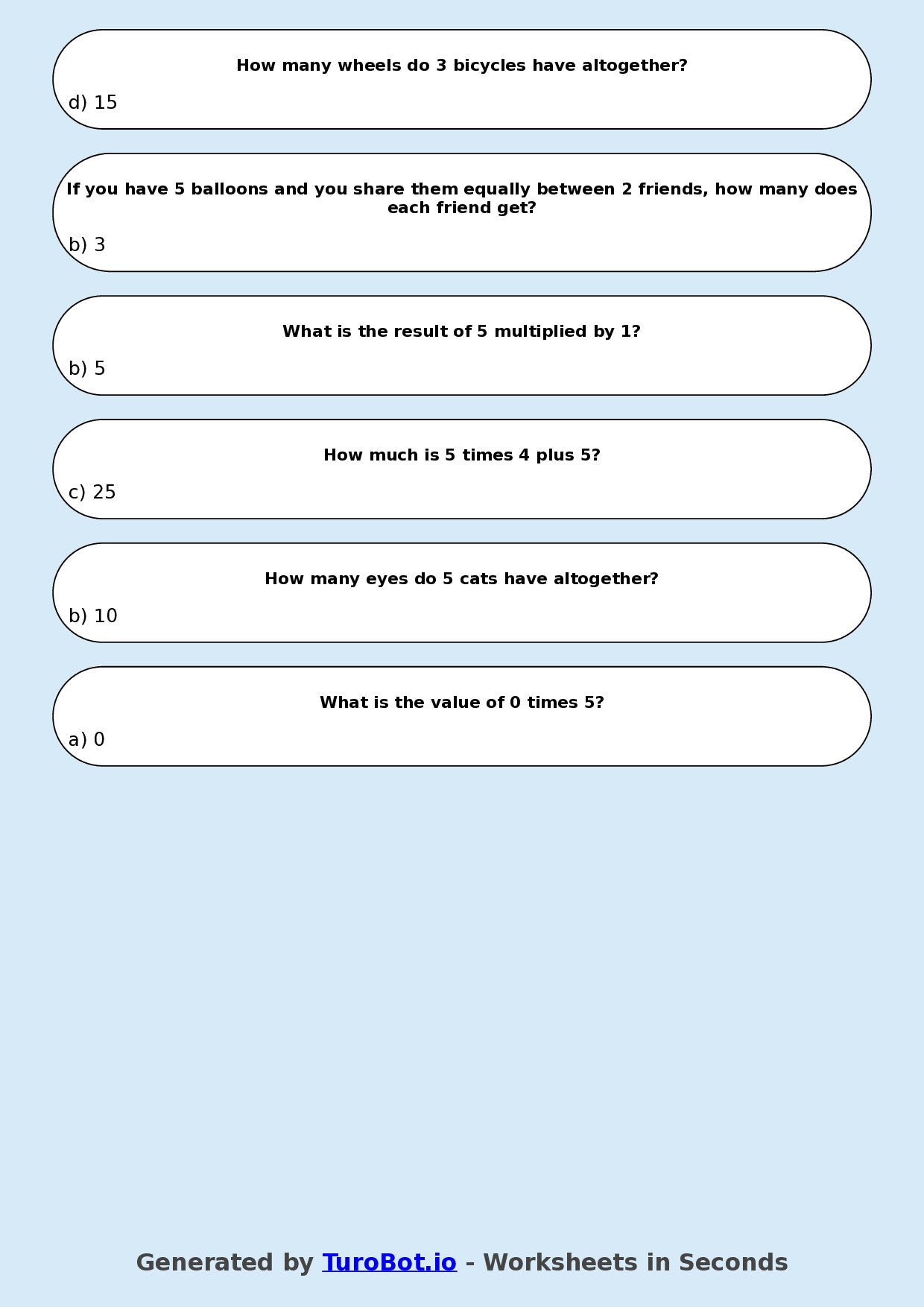 Math - Multiplication - Year 3 - Multiply by 5