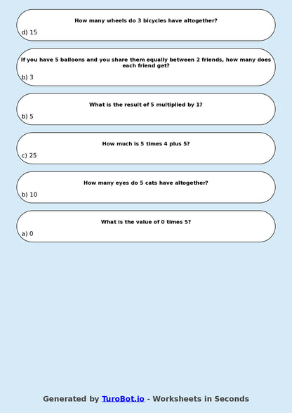 Math - Multiplication - Year 3 - Multiply by 5