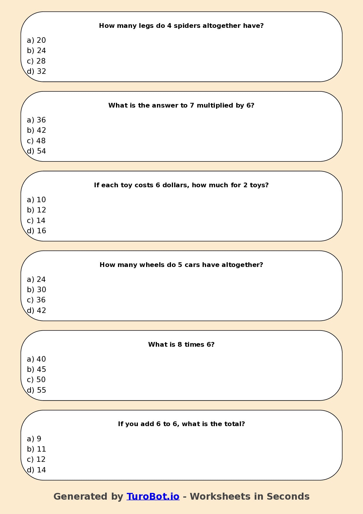 Math - Multiplication - Year 3 - Multiply by 6