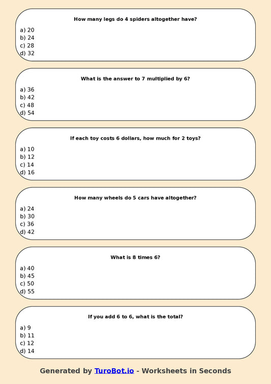 Math - Multiplication - Year 3 - Multiply by 6