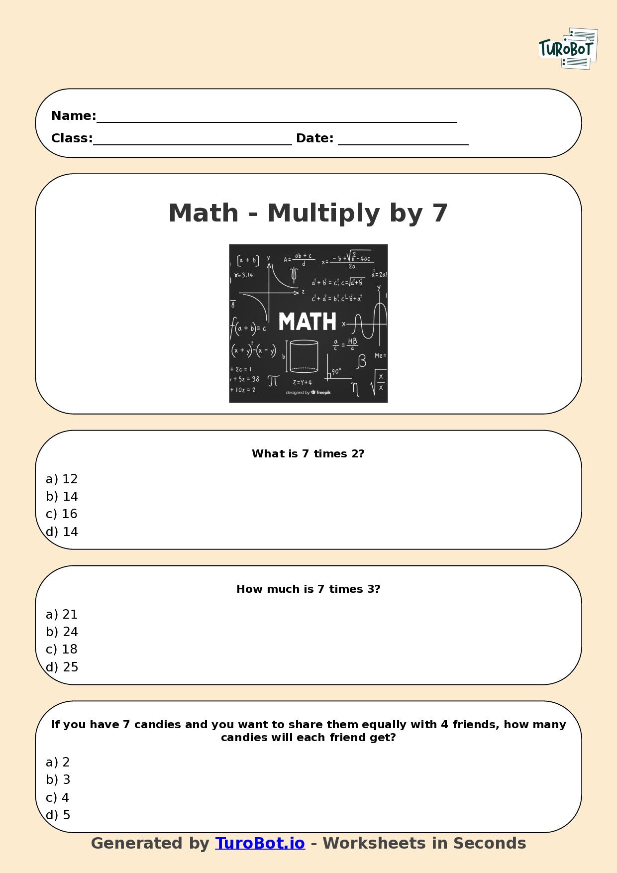 Math - Multiplication - Year 3 - Multiply by 7