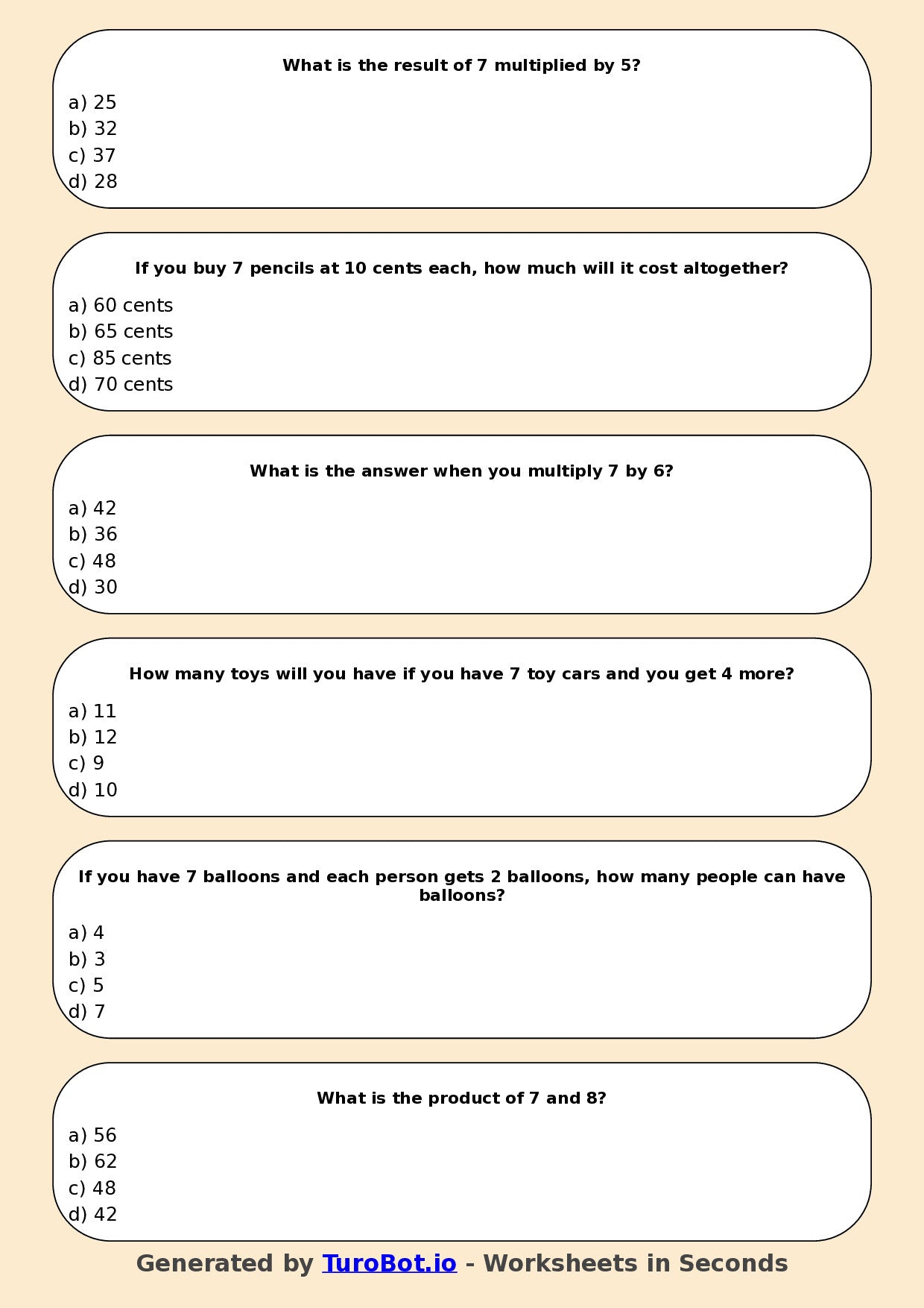 Math - Multiplication - Year 3 - Multiply by 7