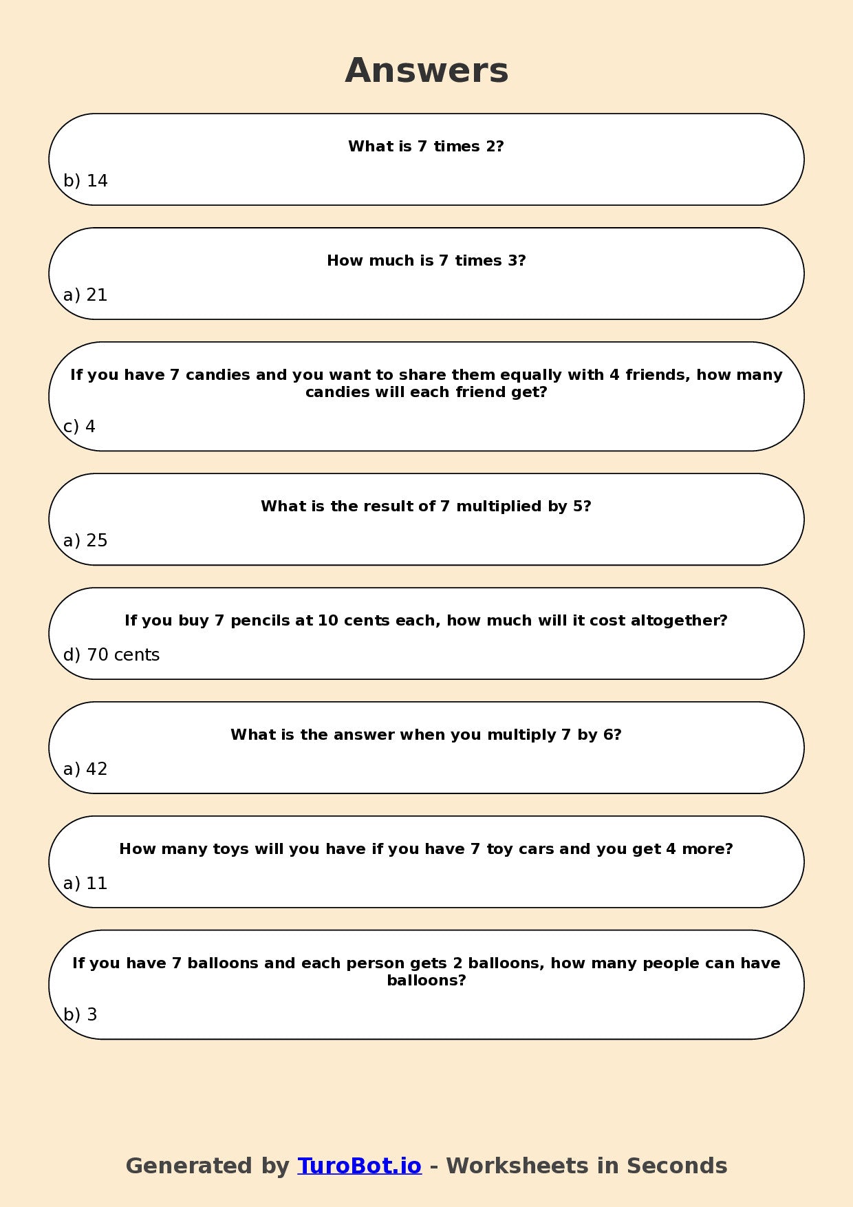 Math - Multiplication - Year 3 - Multiply by 7