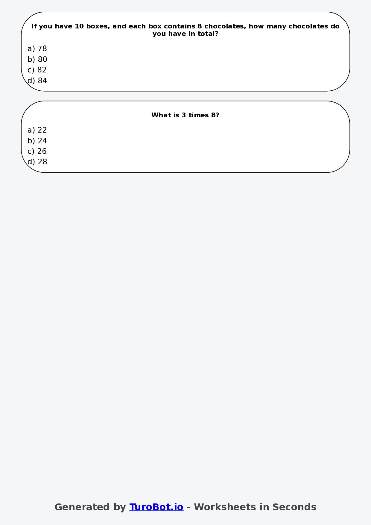 Math - Multiplication - Year 3 - Multiply by 8