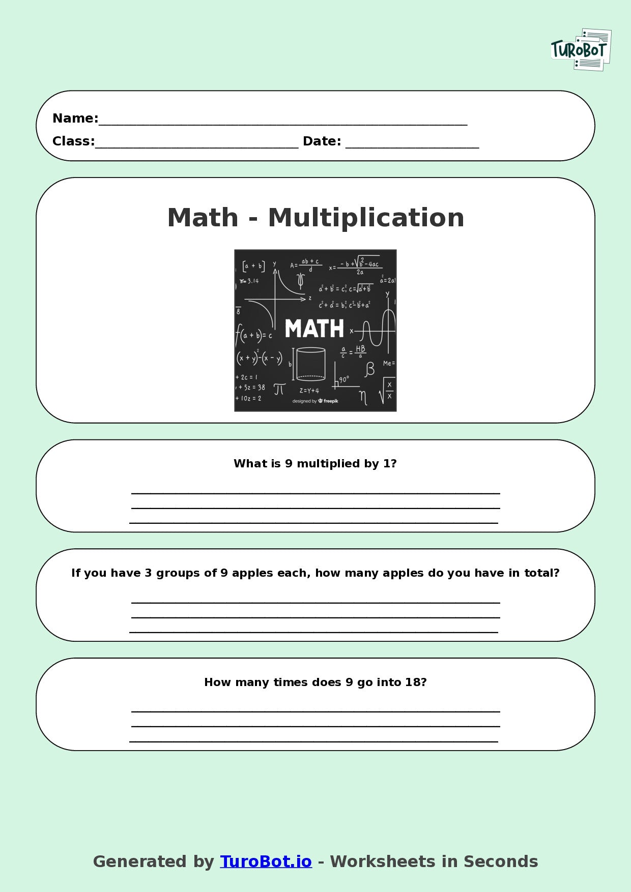 Math - Multiplication - Year 3 - Multiply by 9