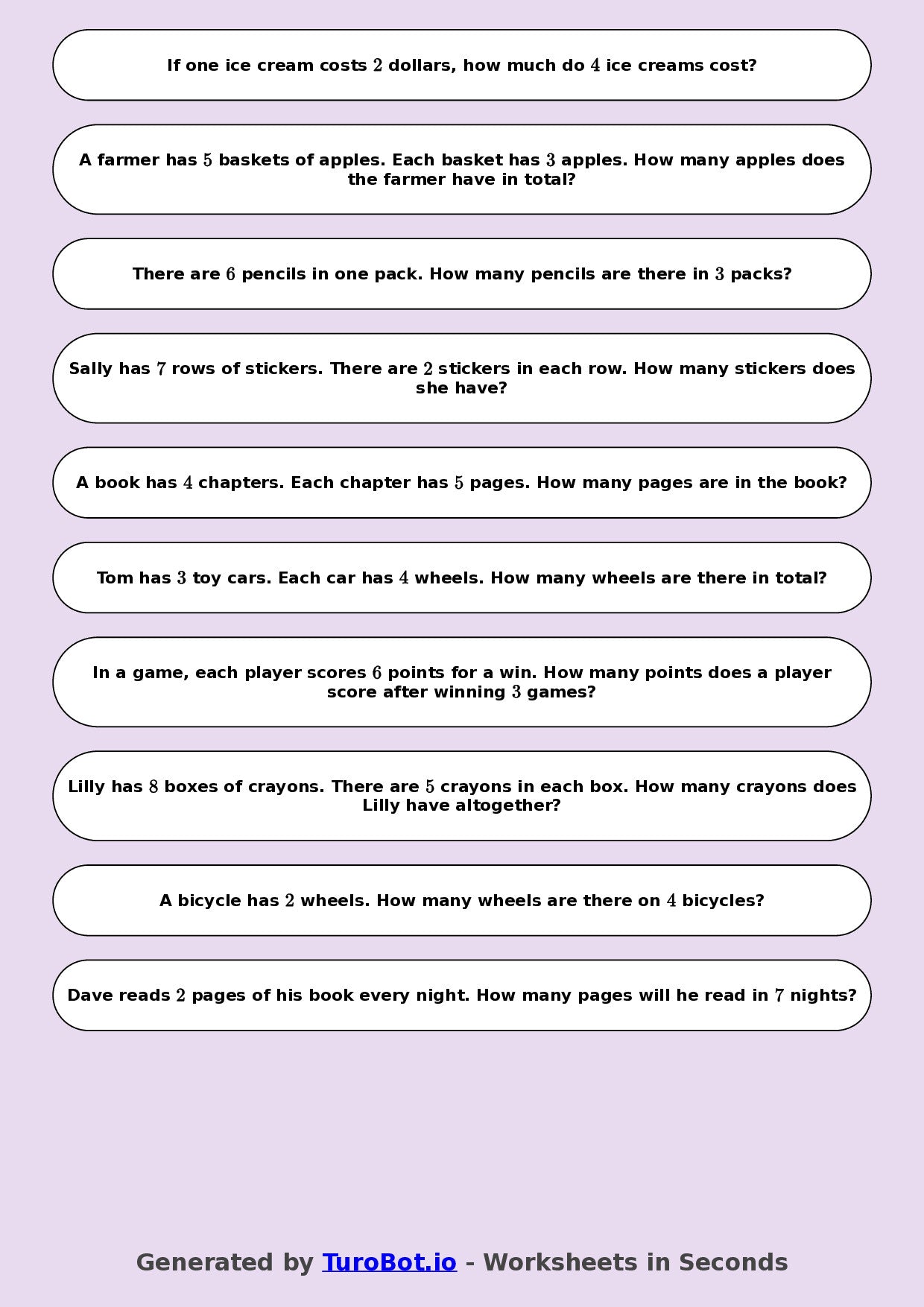 Math - Multiplication - Year 3 - Word Problems Everyday Multiplication