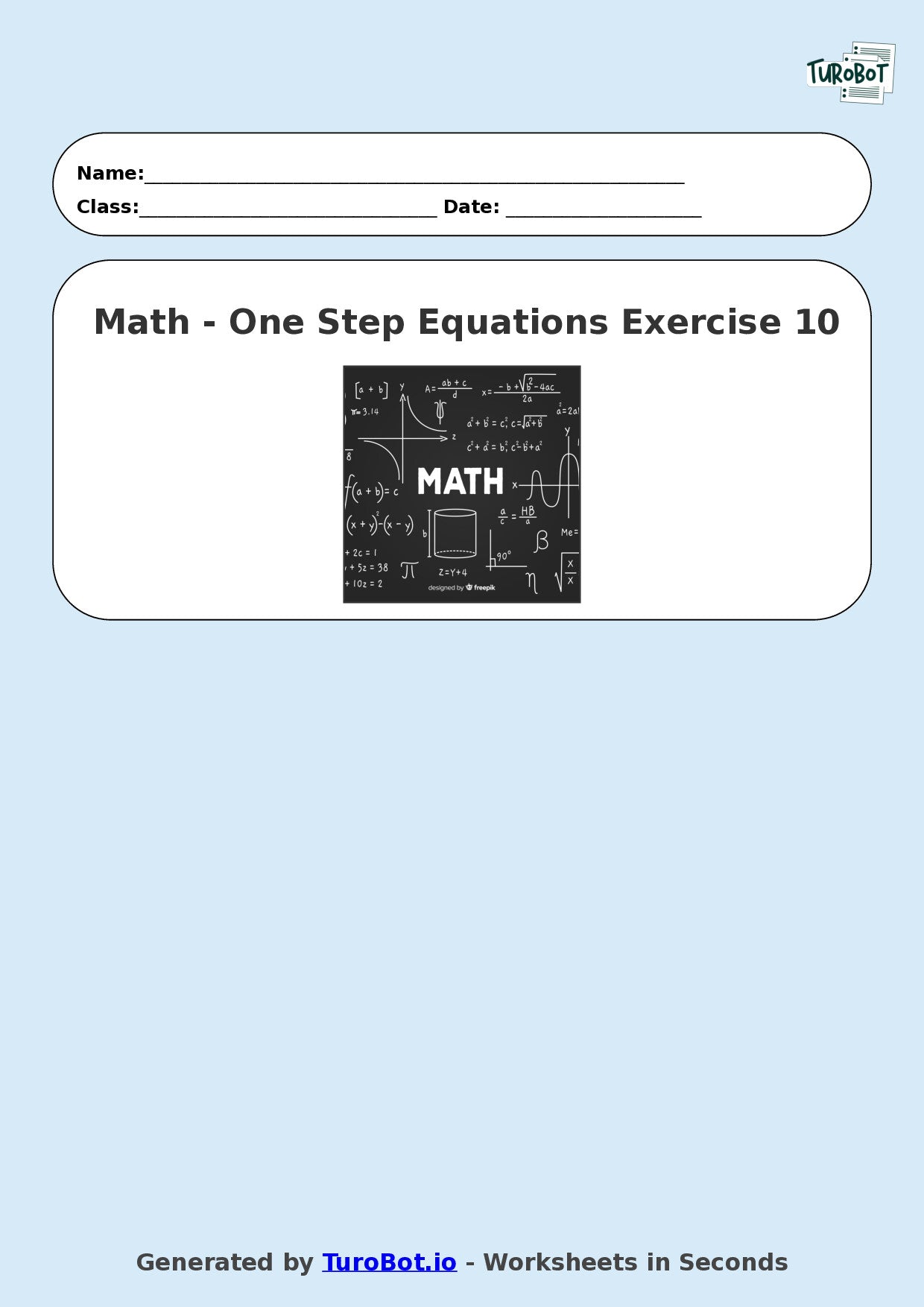 Math - One Step Equations Exercise 10 - Year 7 - Exercise 10
