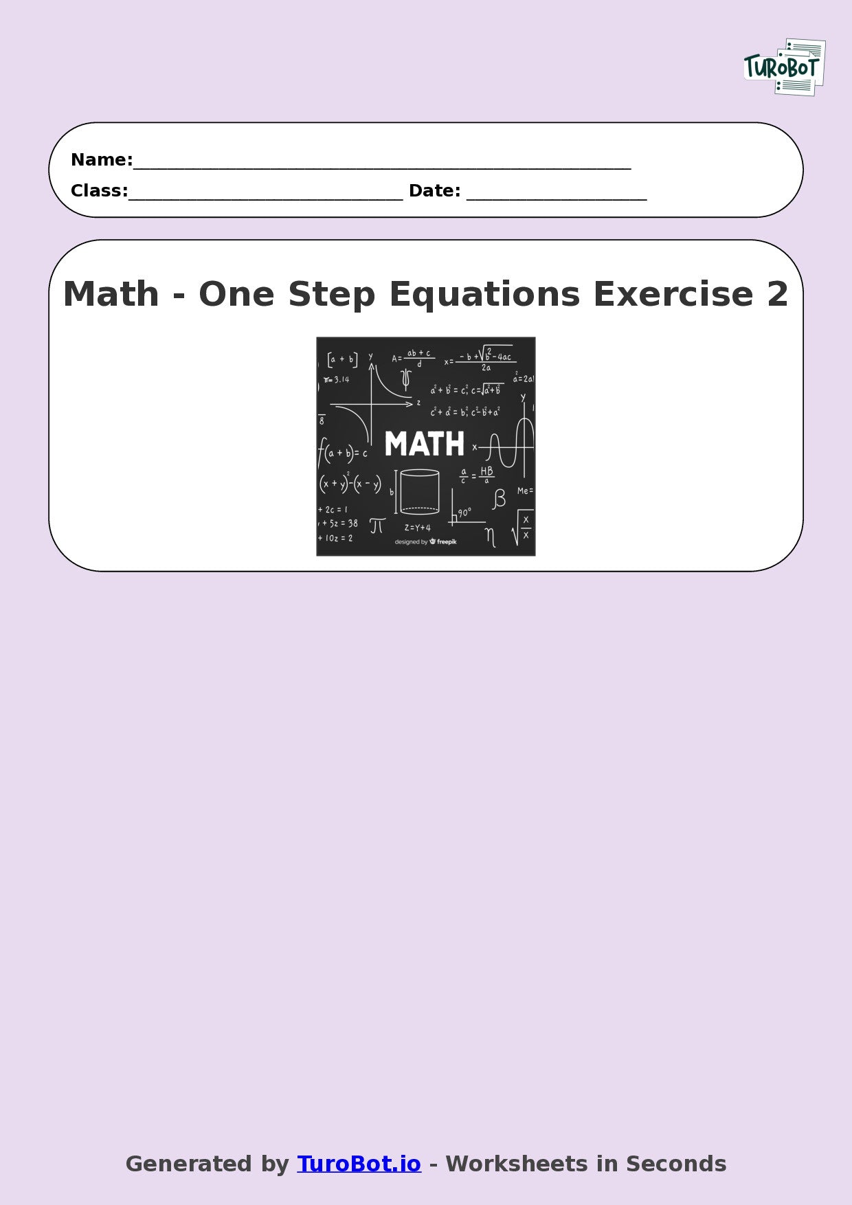 Math - One Step Equations Exercise 2 - Year 7 - Exercise 2