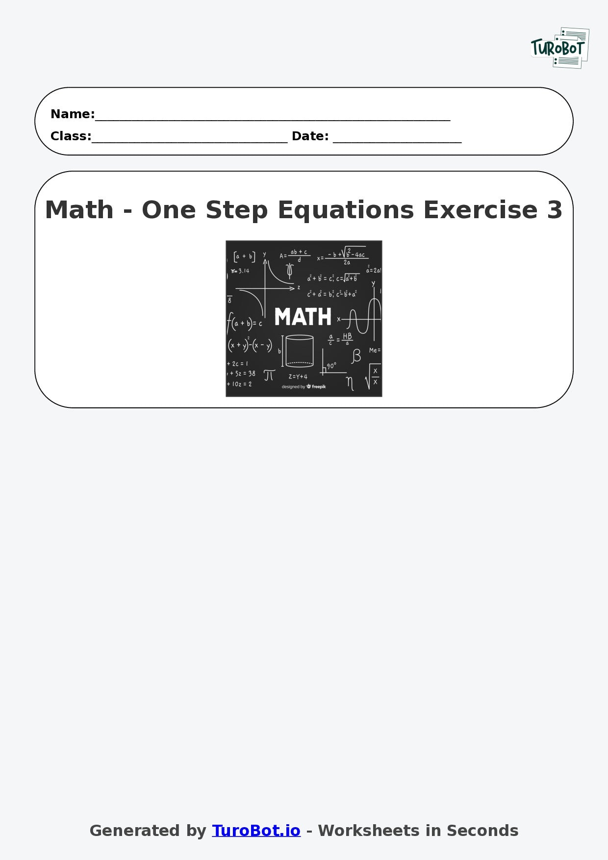 Math - One Step Equations Exercise 3 - Year 7 - Exercise 3