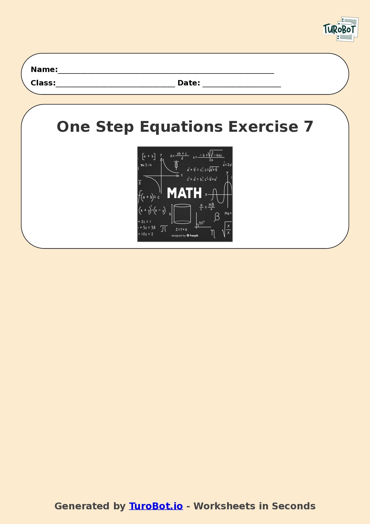 Math - One Step Equations Exercise 7 - Year 7 - Exercise 7