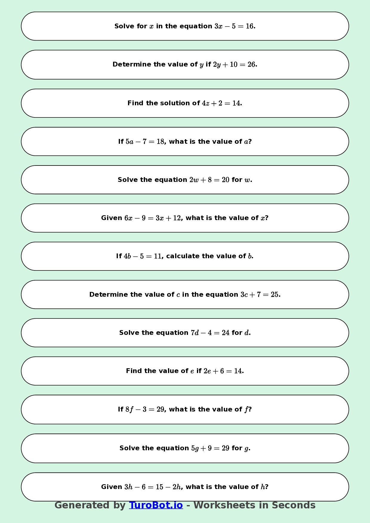 Math - Two Step Equations Exercise 2 - Year 7 - Exercise 2