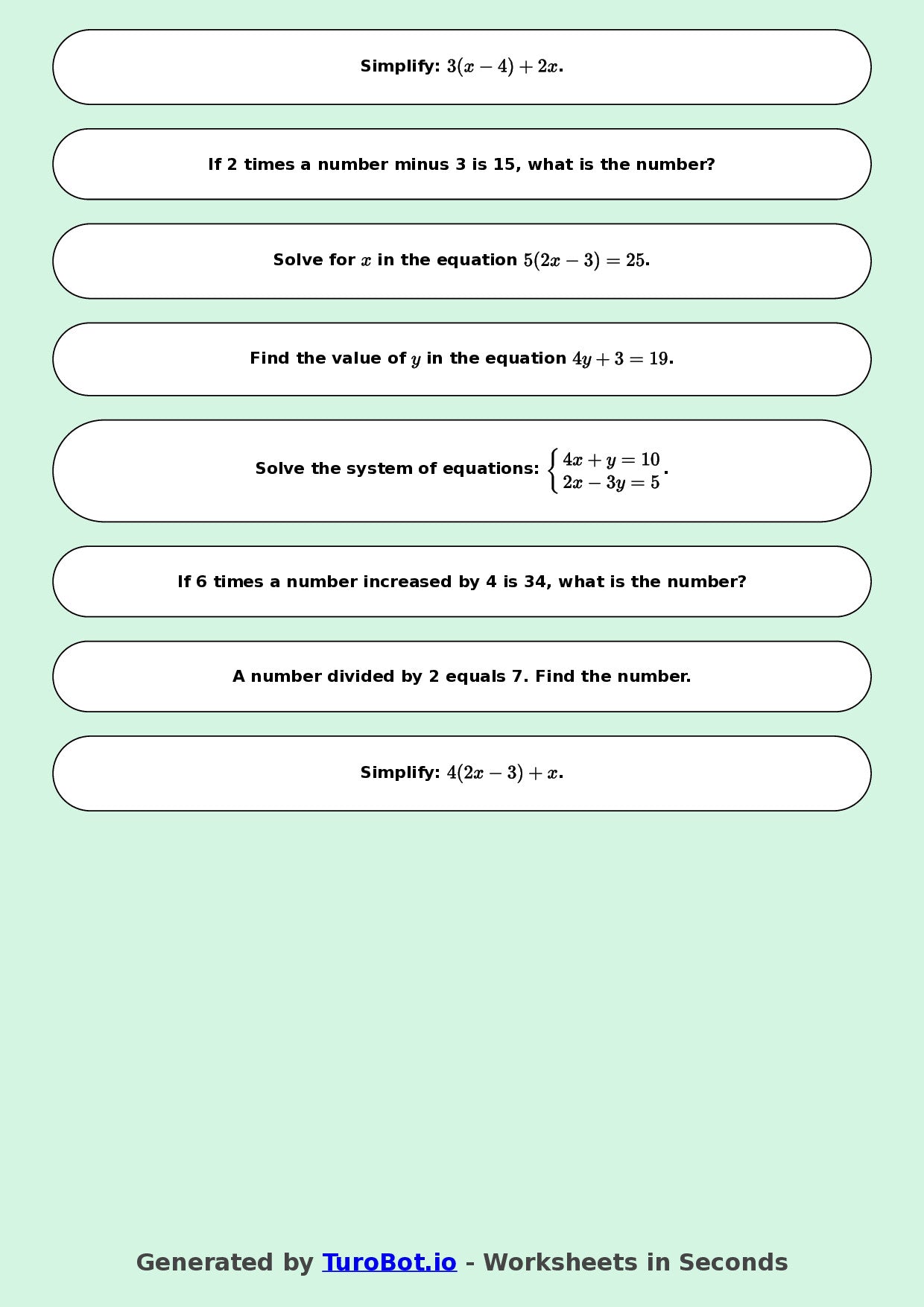 Math - Two Step Equations Exercise 4 - Year 7 - Exercise 4