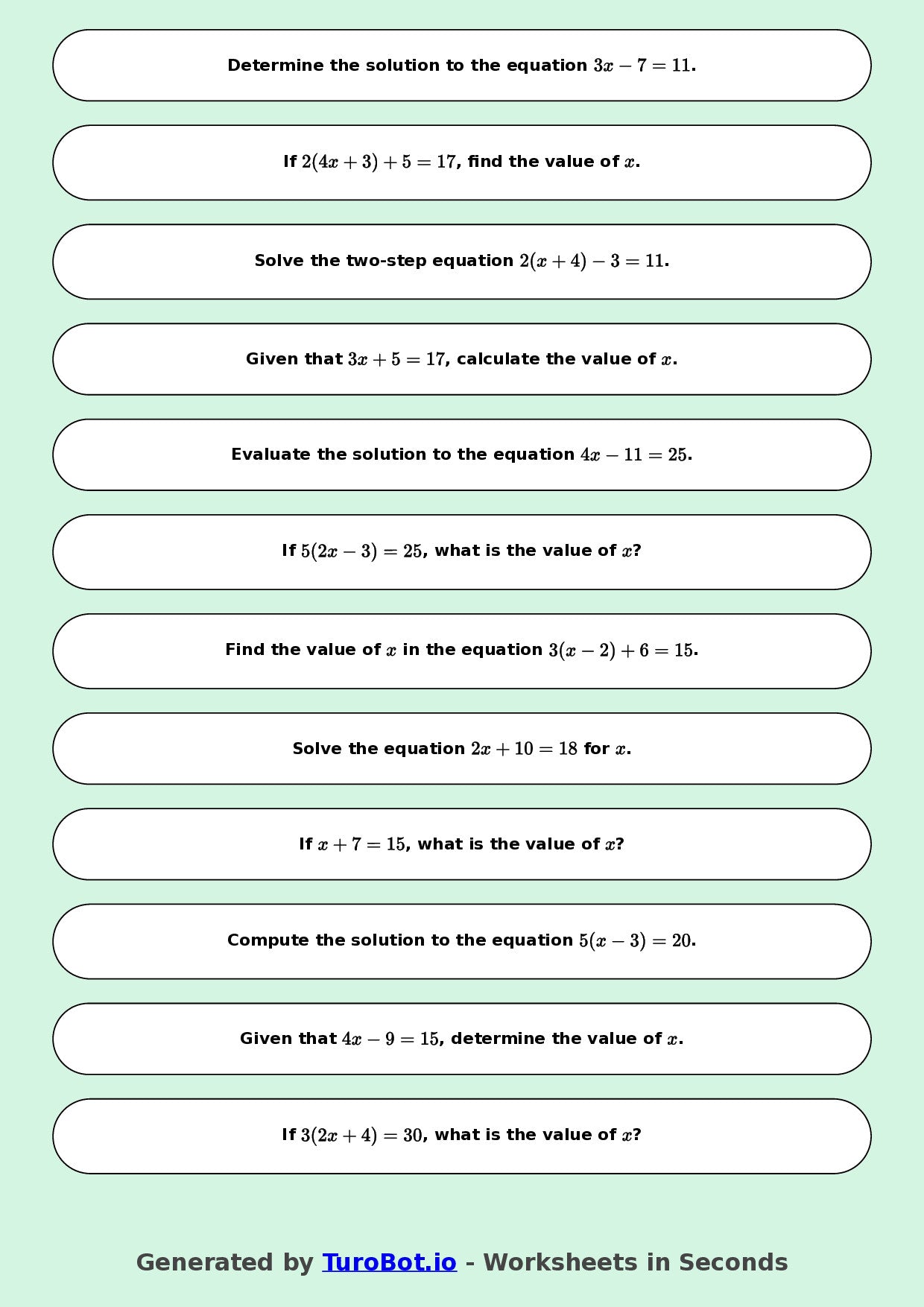 Math - Two Step Equations Exercise 8 - Year 7 - Exercise 8