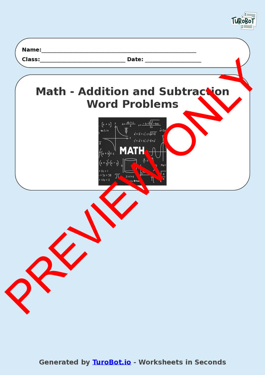 Math - Year 2 - Addition and Subtraction Word Problems