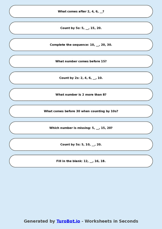 Math - Skip Counting by 2s, 5s, and 10s - Year 3 - Skip Counting Practice 1