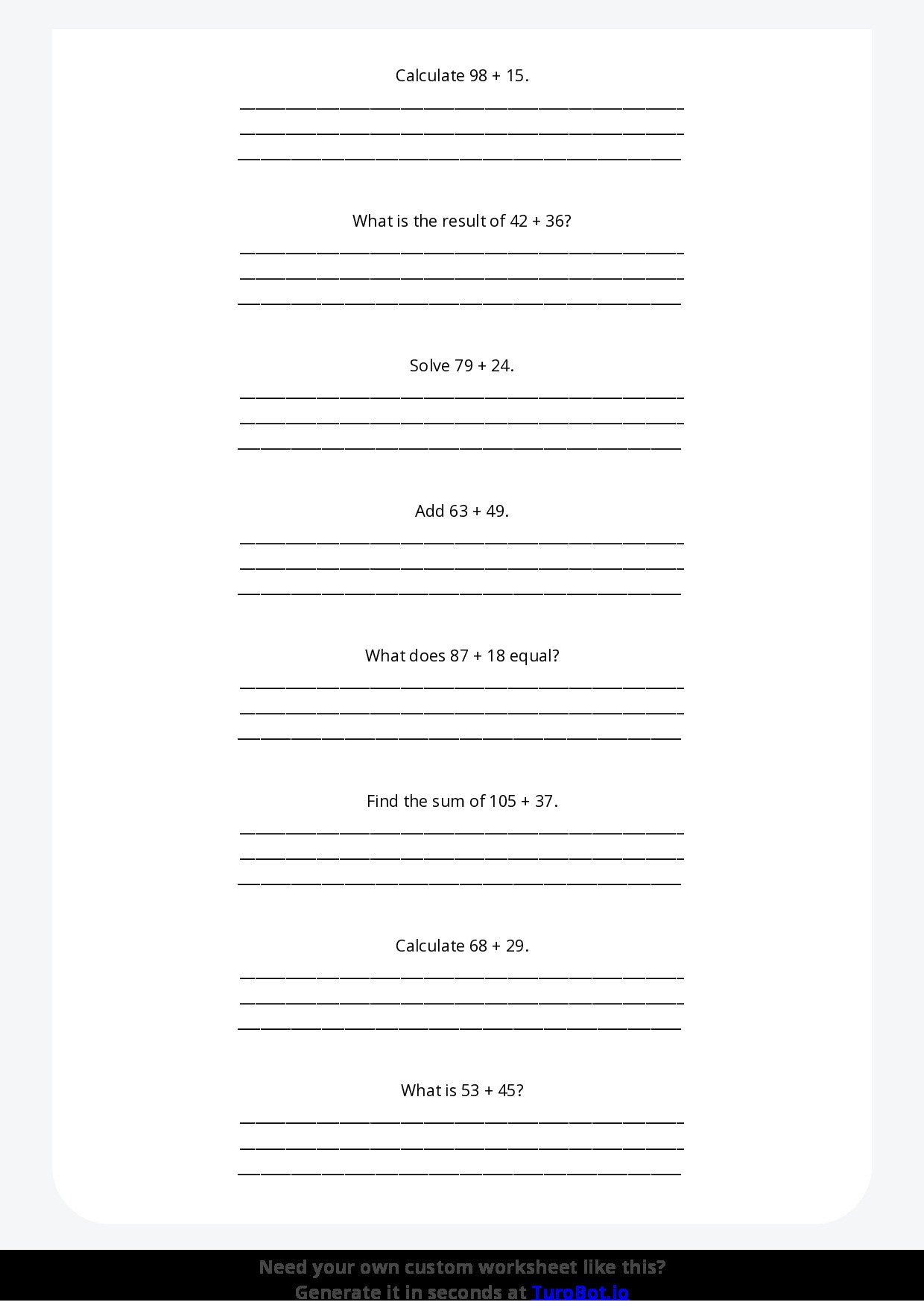 Free Worksheet - Year 3 Math Solving Multi-Digit Addition Problems Short Answer Response