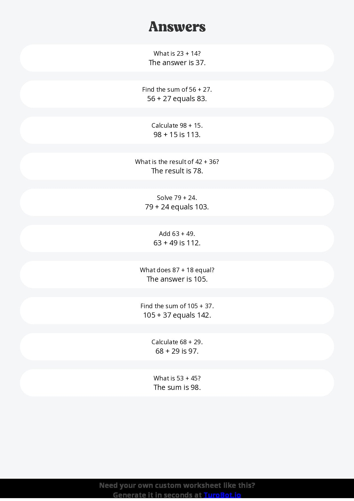 Free Worksheet - Year 3 Math Solving Multi-Digit Addition Problems Short Answer Response