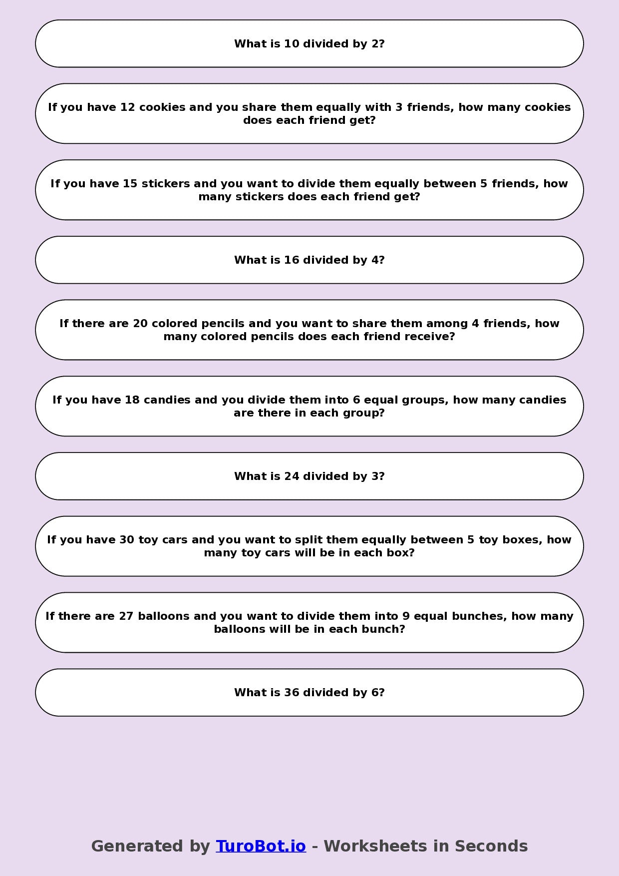 Math - Year 3 - Simple Division Sentences