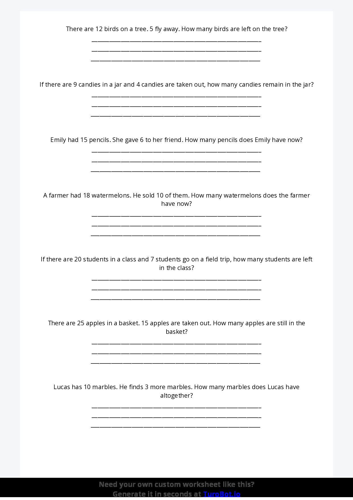Free Worksheet - Year 4 Math Solving Word Problems with Addition and Subtraction Short Answer Response