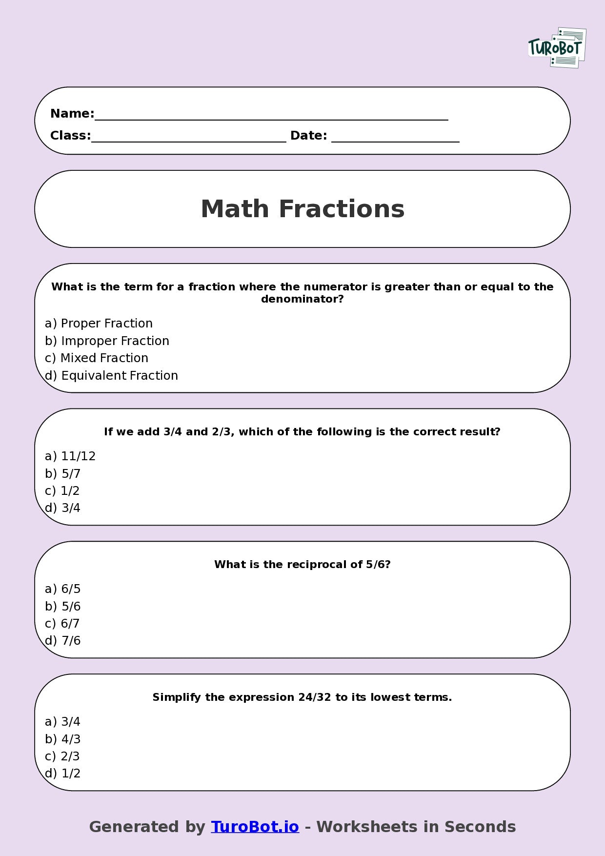 Math - Year 5 - Fractions Advanced