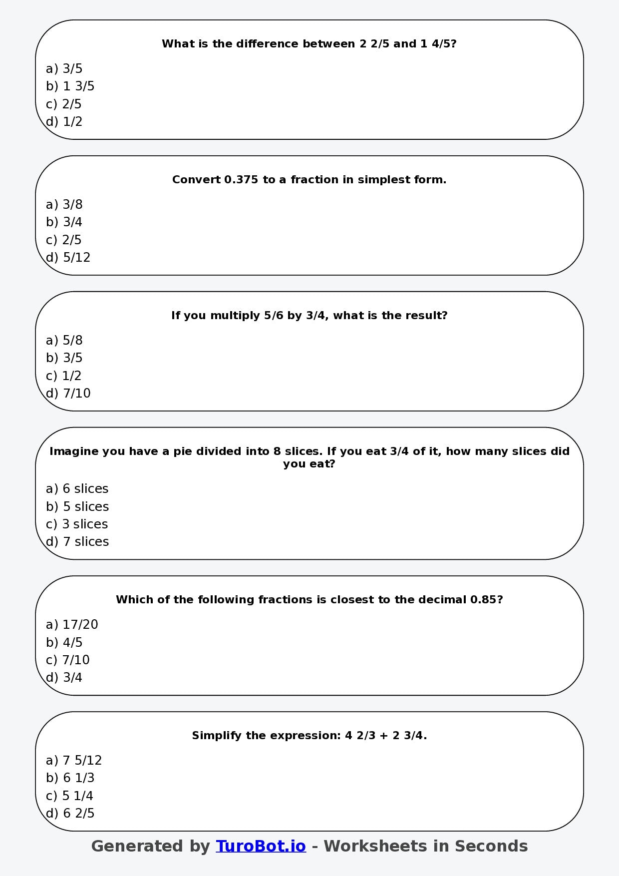 Math - Year 5 - Fractions and Decimals