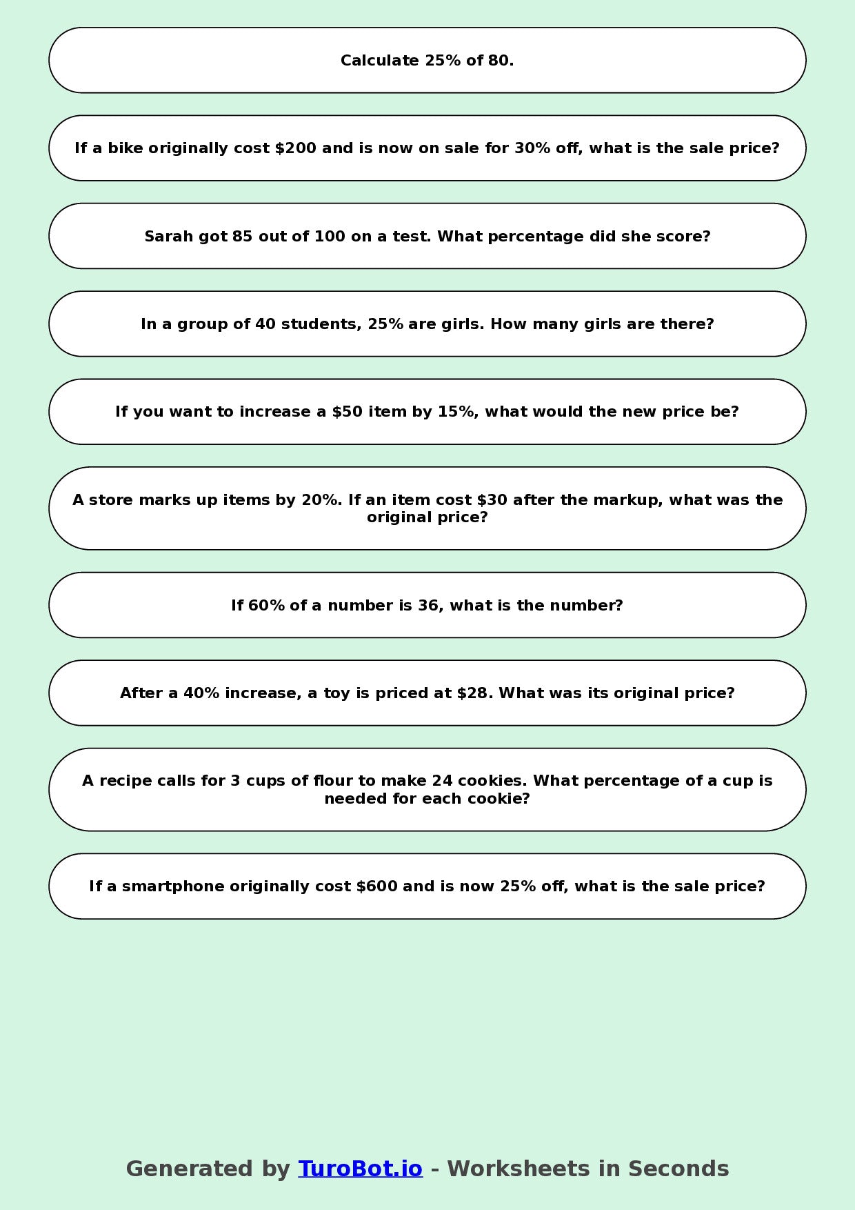 Math - Year 5 - Simple Percentages (word form)