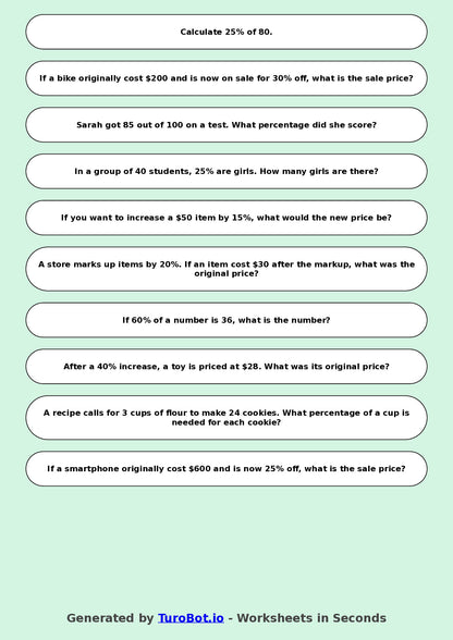 Math - Year 5 - Simple Percentages (word form)