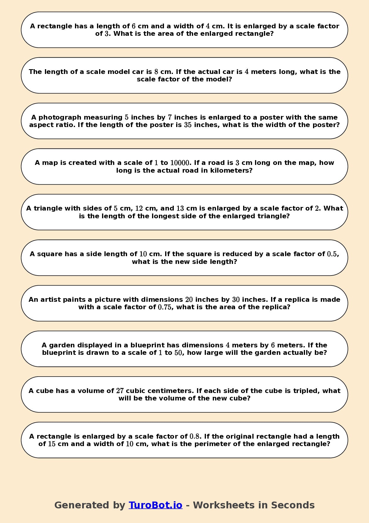 Year 8 Math Multiple Choice Worksheet – Enlargements and Scale Factors