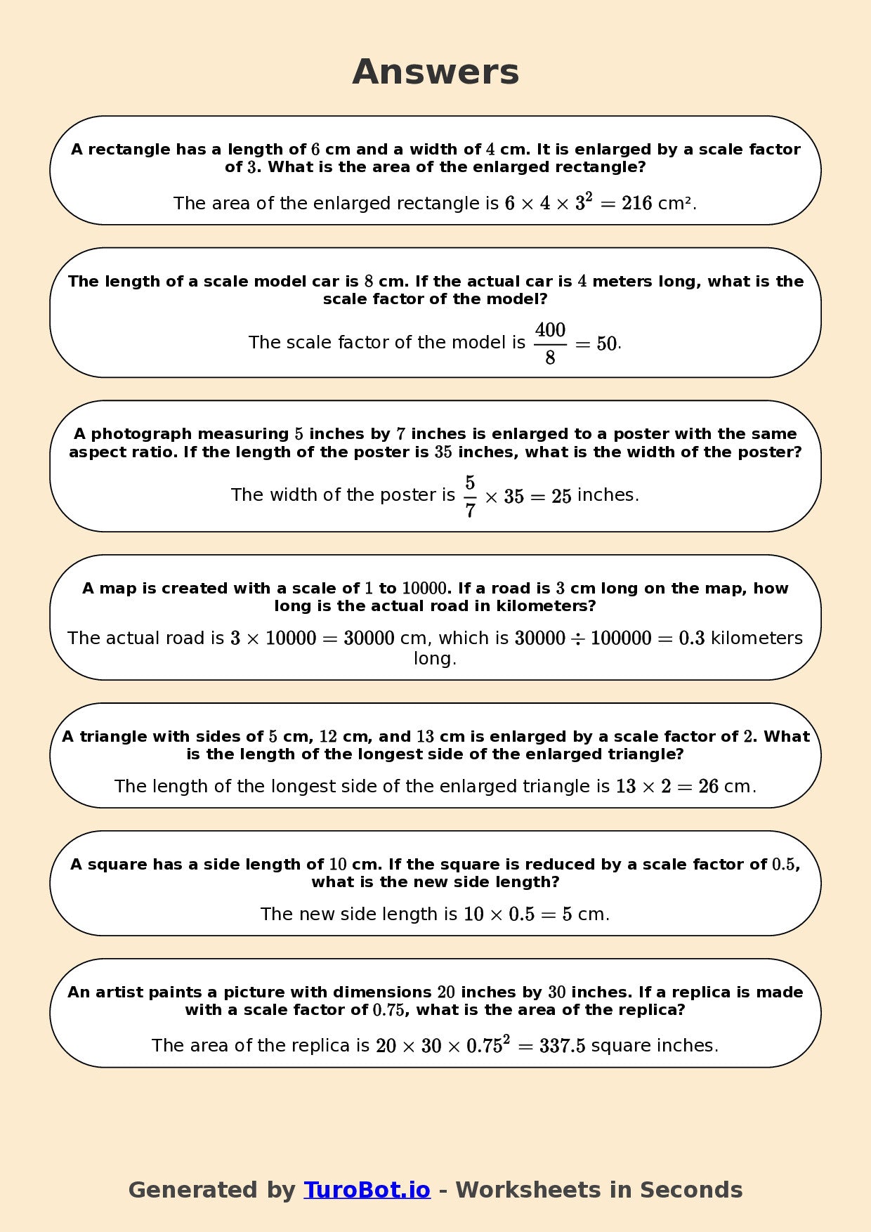 Year 8 Math Multiple Choice Worksheet – Enlargements and Scale Factors