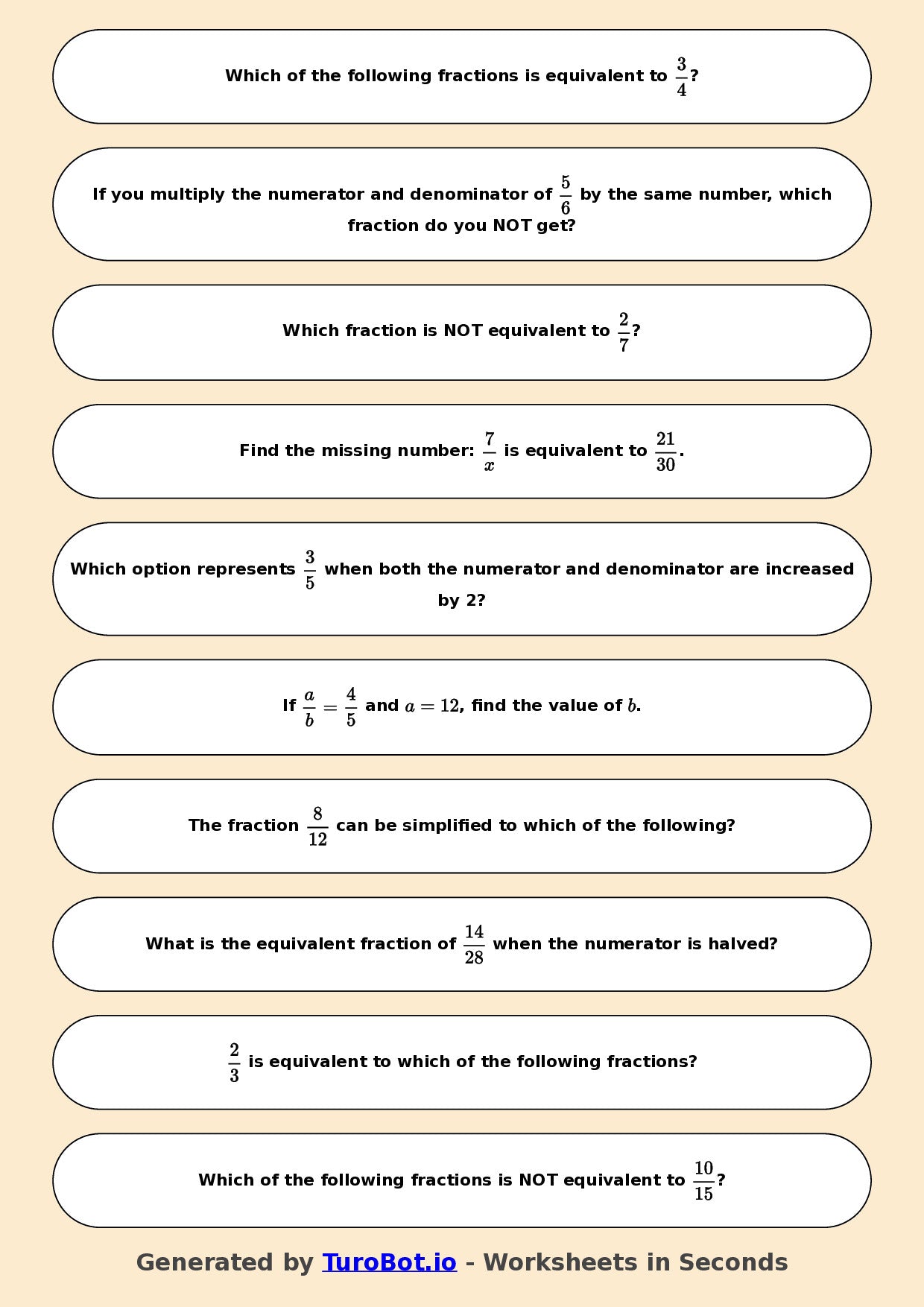 Year 6 Math Worksheet – Equivalent Fractions 2