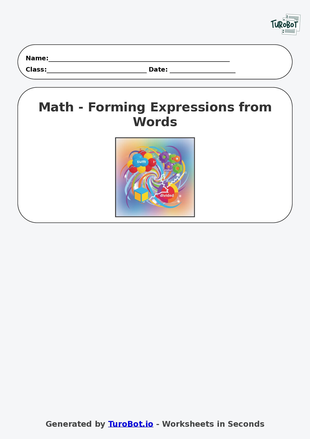 Year 6 Math Worksheet – Forming Expressions from Words