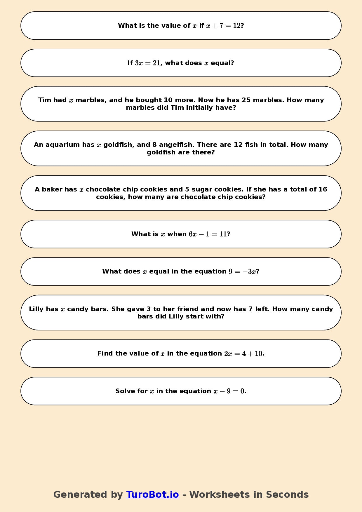 Year 6 Math Worksheet – One-Step Equations 2