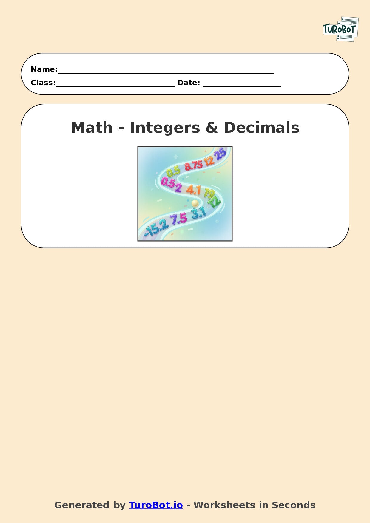 Year 6 Math Multiple Choice Worksheet – Ordering Integers and Decimals