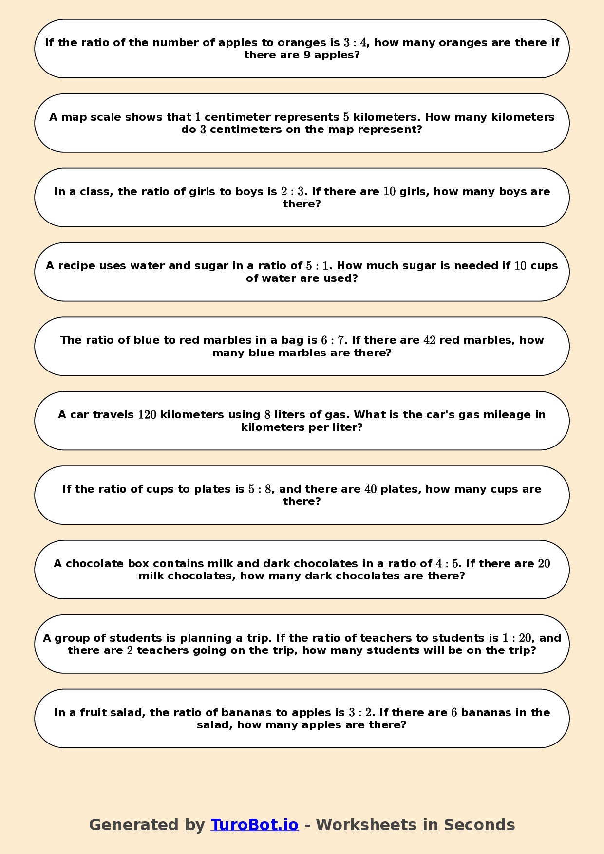 Year 6 Math Worksheet – Ratio Basics